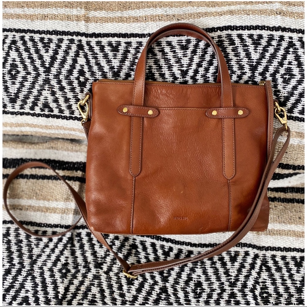 Fossil Leather Tote with Crossbody Strap
